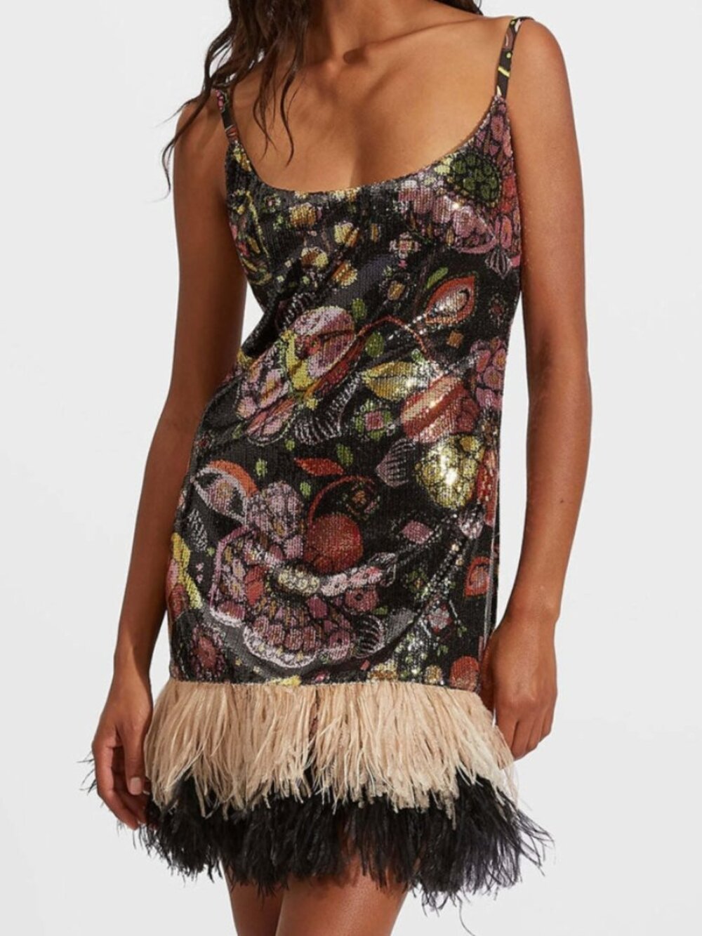 La DoubleJ Eden Gatsby Sequin Feather Mini Dress Small